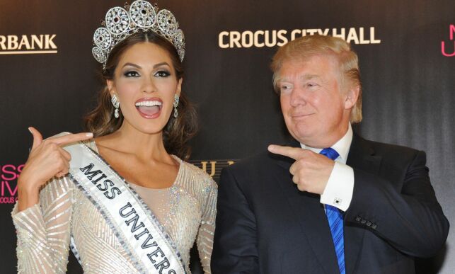 November 10, 2013 - Moscow, Russia: Winner of the beauty contest "Miss Universe - 2013" Gabriela Isler from Venezuela (left) and American billionaire and television personality Donald Trump (right) at the awards ceremony in Crocus City Hall. (Kommersant Photo/Irina Bujor/Polaris)