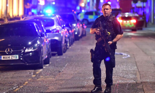 Armed police on Borough High Street as police are dealing with a "major incident" at London Bridge.